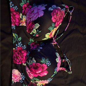 Torrid Black Floral Bikini Top